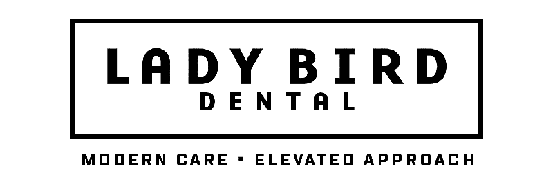 The image displays a logo with text elements for LADYBIRD DENTAL and MODERN CARE ELEVATED APPROACH, accompanied by a stylized graphic resembling a bird, set against a neutral background.